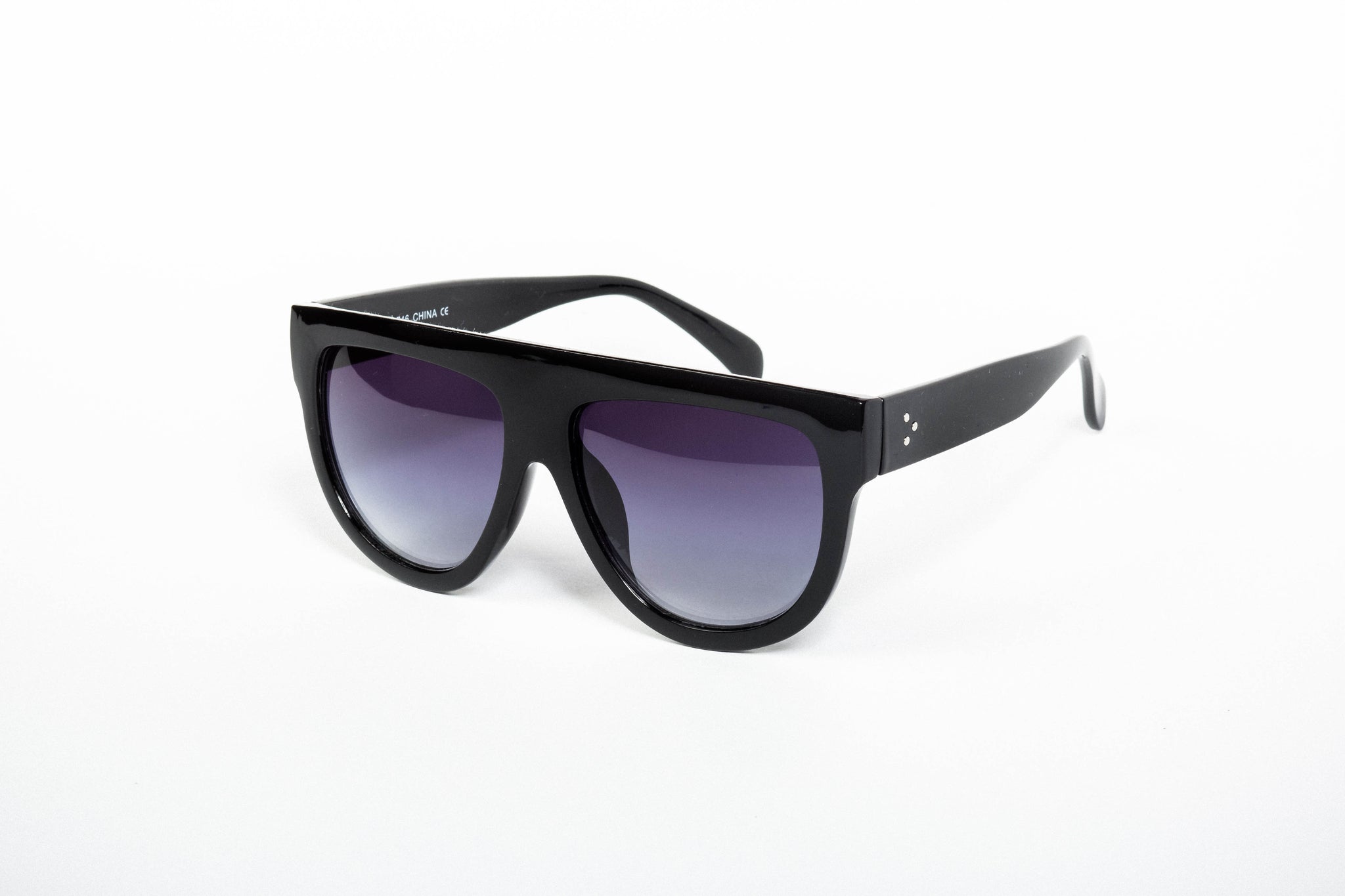 Oversize Horn Rimmed Wide Temple Flat Top Aviator Sunglasses