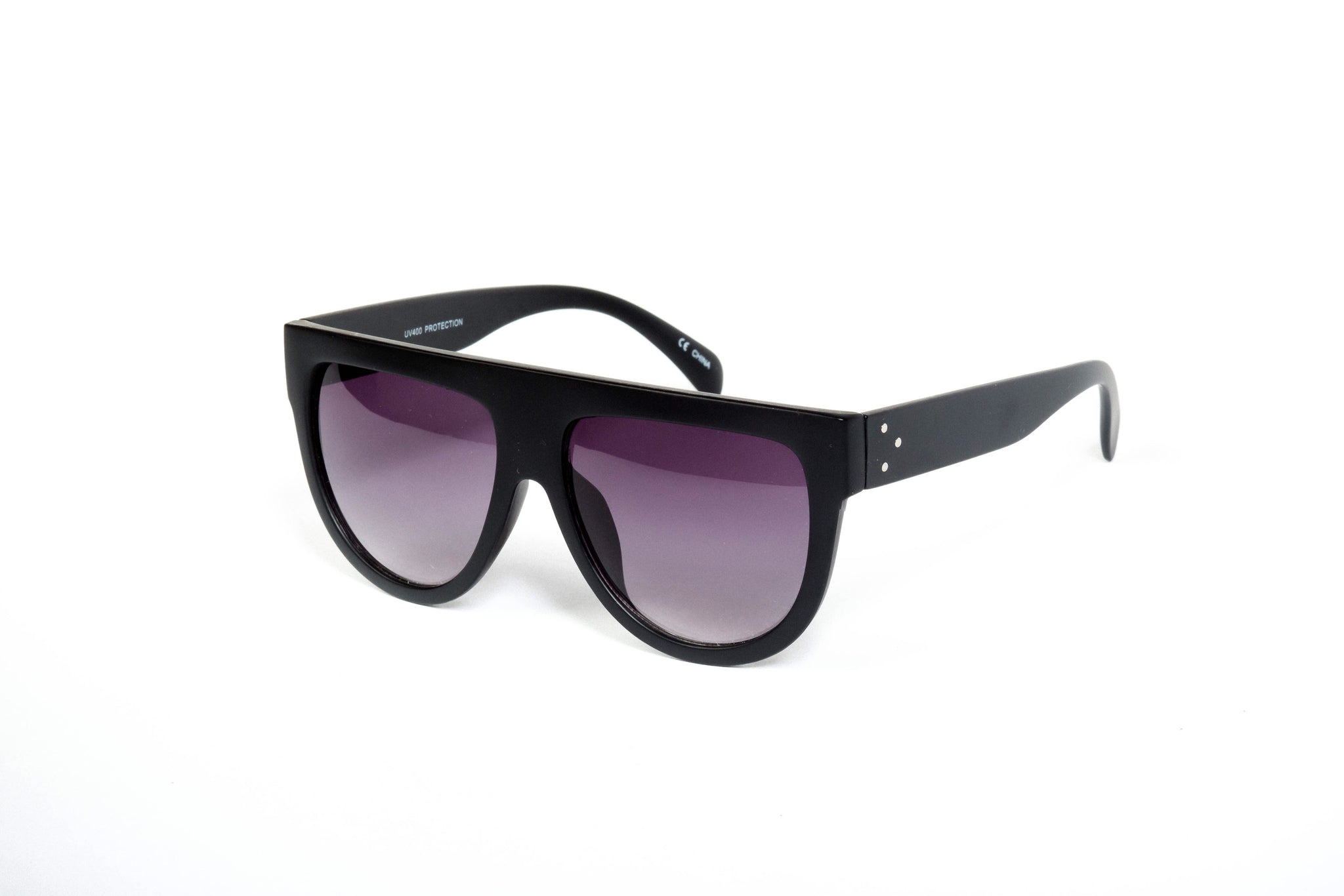 Oversize Horn Rimmed Wide Temple Flat Top Aviator Sunglasses