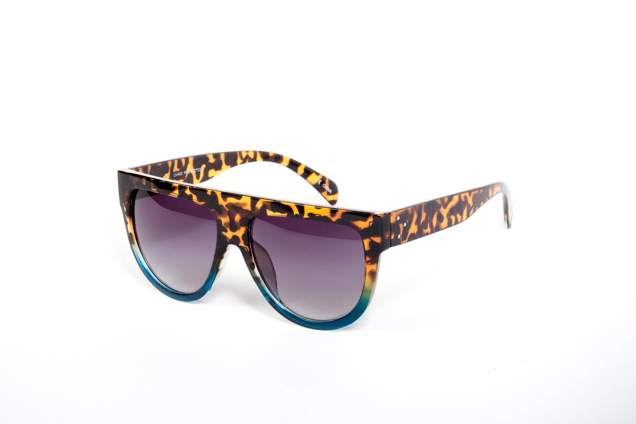 Oversize Horn Rimmed Wide Temple Flat Top Aviator Sunglasses