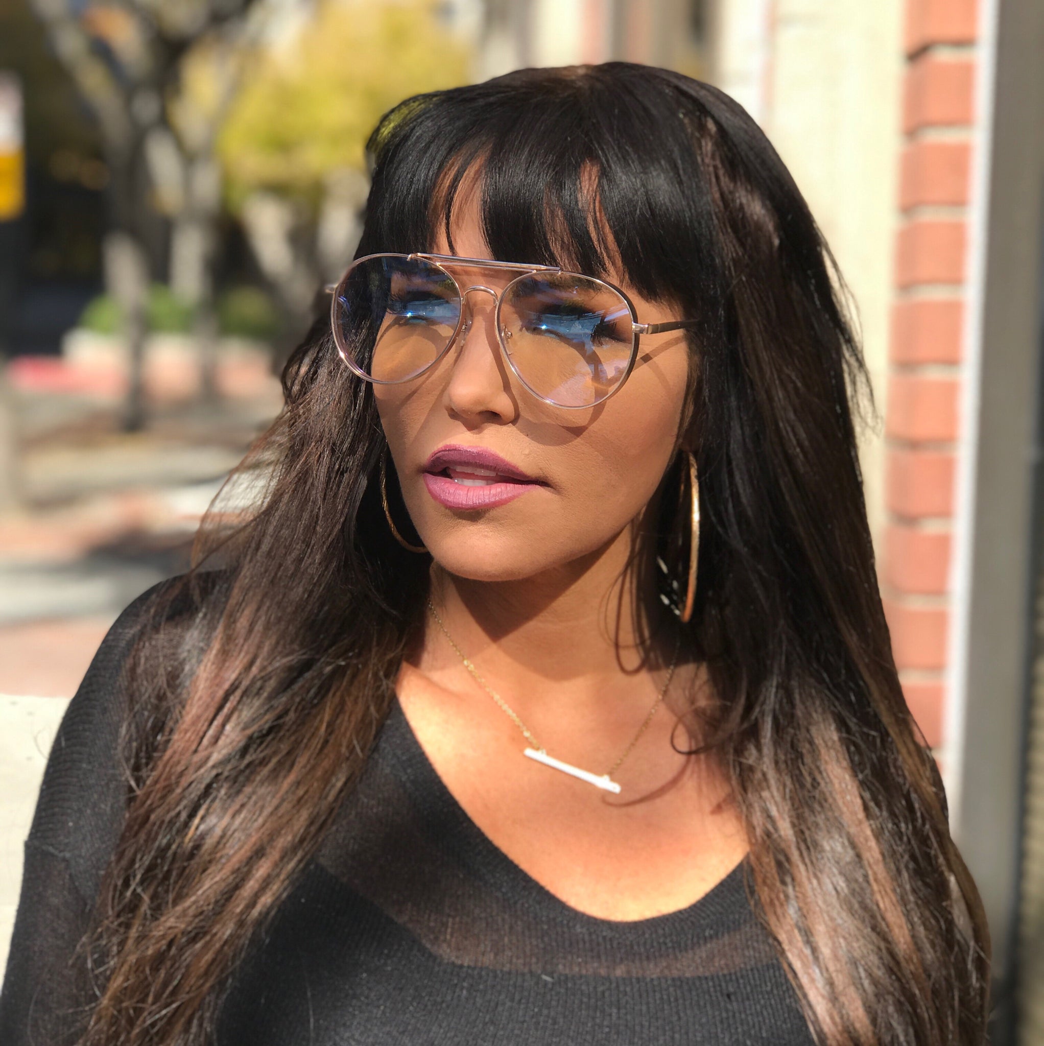 Oversize Metal Side Cover Triple Crossbar Clear Flat Lens Aviator Glasses